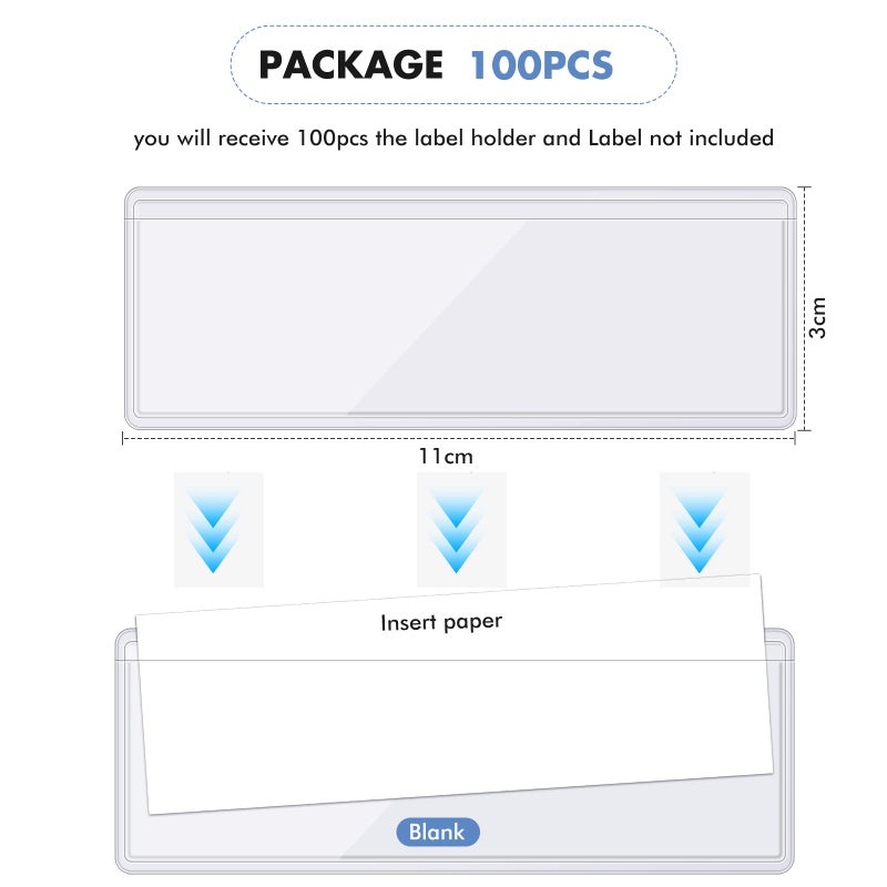 ايباك حاملات ملصقات لاصقة للأرفف، مقاس 1.2 × 4.3 بوصة، شفافة، مزودة بجيوب لبطاقات الفهرسة، وأدراج بلاستيكية، وخزائن ملفات، وصناديق تخزين، وحاملات ملصقات للمتاجر الكبرى، ورفوف الكتب، وصناديق البريد، والمطابخ التجارية (عبوة من 100 قطعة). - Image 2